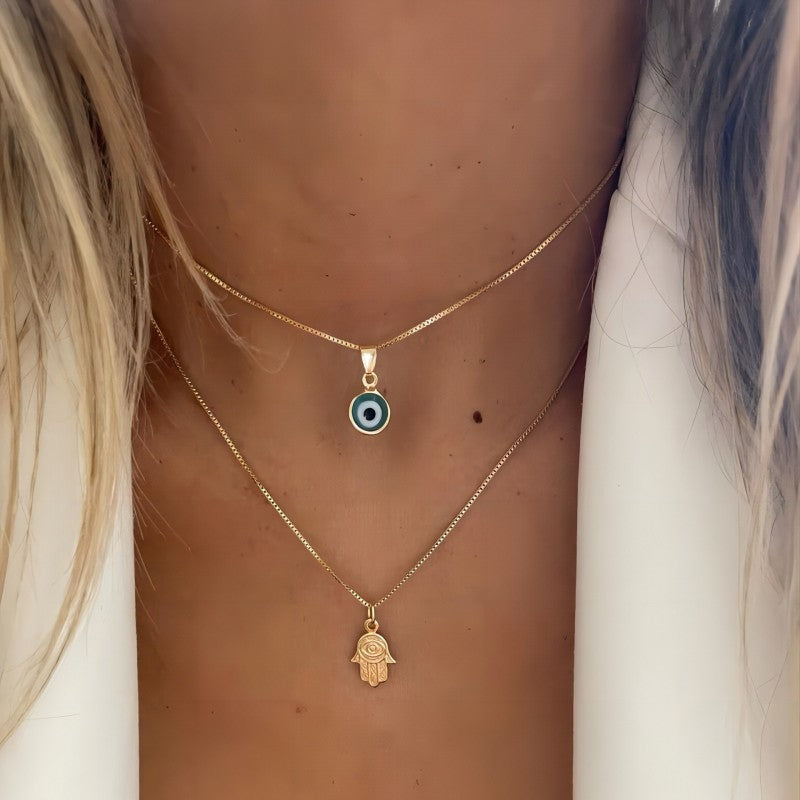 Evil Eye + Fatima Hand Necklace