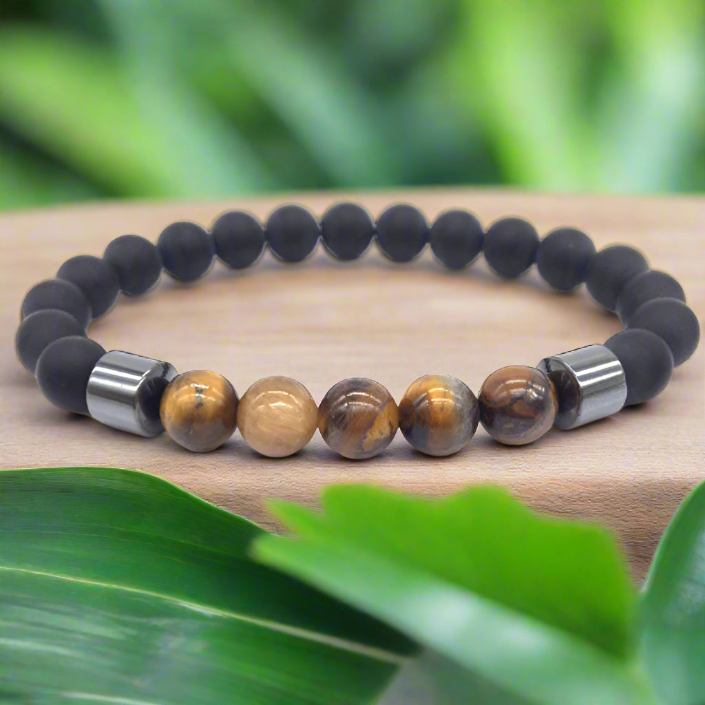 Tiger eye + black stone bracelet